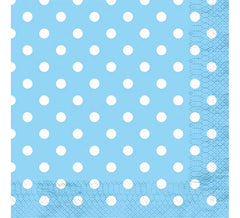 12 Guardanapos Azul Claro com Bolinhas Brancas de 33x33 cm