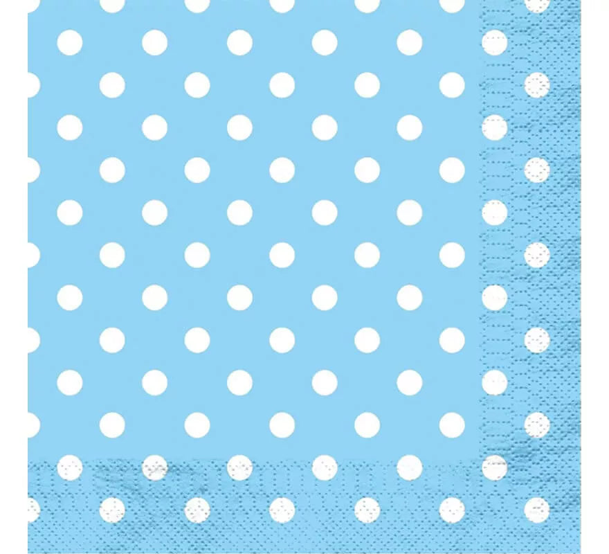 Translation missing: pt-PT.12 Servilletas Celestes con Topos Blancos de 33x33 cm