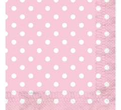 12 guardanapos rosa com bolinhas brancas 33x33