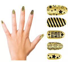 12 unhas douradas de feliz ano novo com adesivo