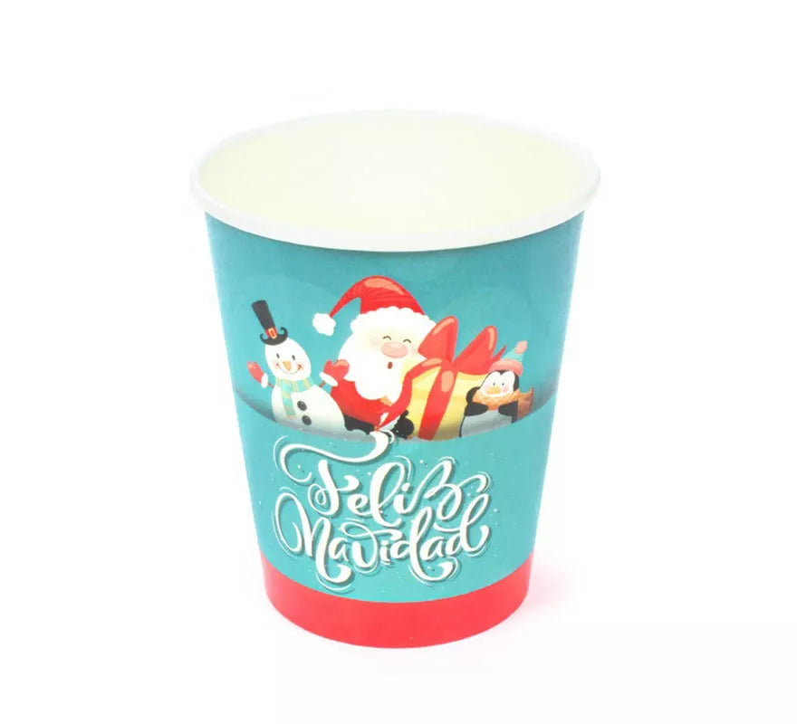 12 Vasos de papel de Feliz Navidad Azul y Rojo de 270 ml