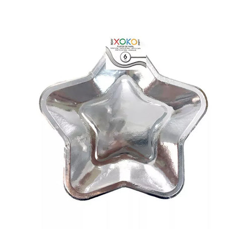 6 Platos de papel Estrella Plateada de 20 cm