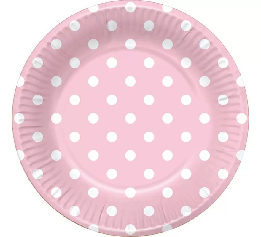 Translation missing: pt-PT.6 Platos Rosas con Topos Blancos 22 cm