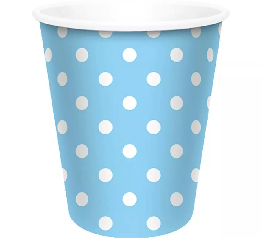 Translation missing: pt-PT.6 Vasos Celestes con Topos Blancos de 250 ml