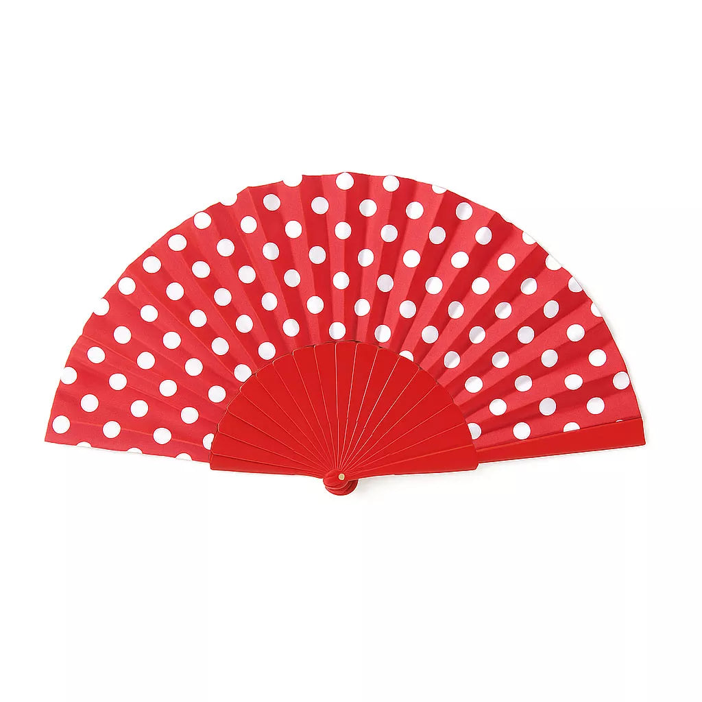 Abanico de Plástico 43 cm con Lunares Blancos en varios colores
