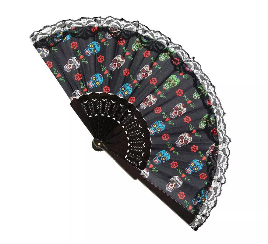 Translation missing: pt-PT.Abanico de Tela Día de Los Muertos Catrina de 23 cm