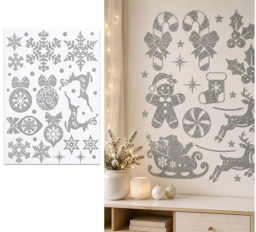 Translation missing: pt-PT.Adhesivo Decorativo Navideño con Purpurina plateada de 30x40 cm