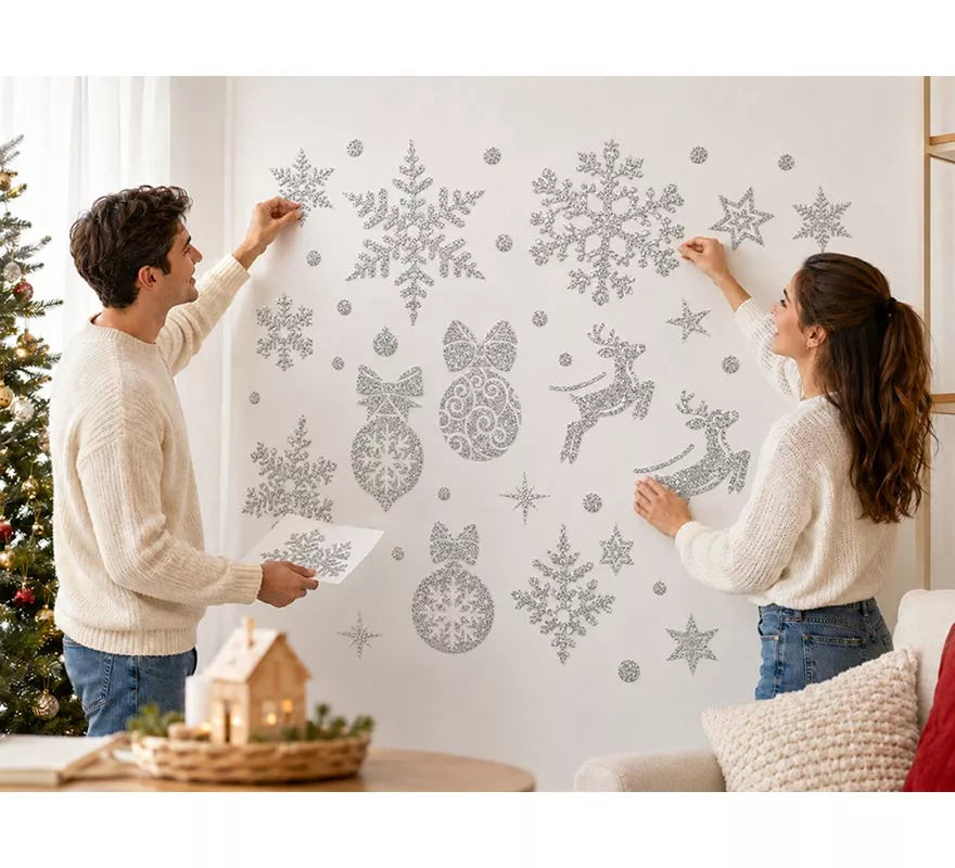 Translation missing: pt-PT.Adhesivo Decorativo Navideño con Purpurina plateada de 30x40 cm