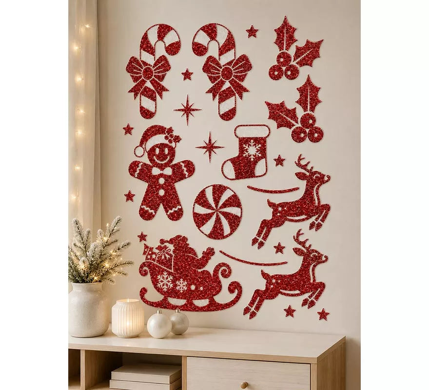 Translation missing: pt-PT.Adhesivo Decorativo Navideño con Purpurina roja de 30x40 cm