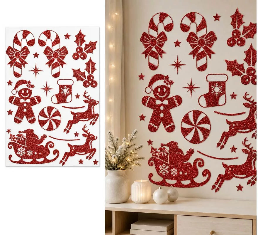 Translation missing: pt-PT.Adhesivo Decorativo Navideño con Purpurina roja de 30x40 cm