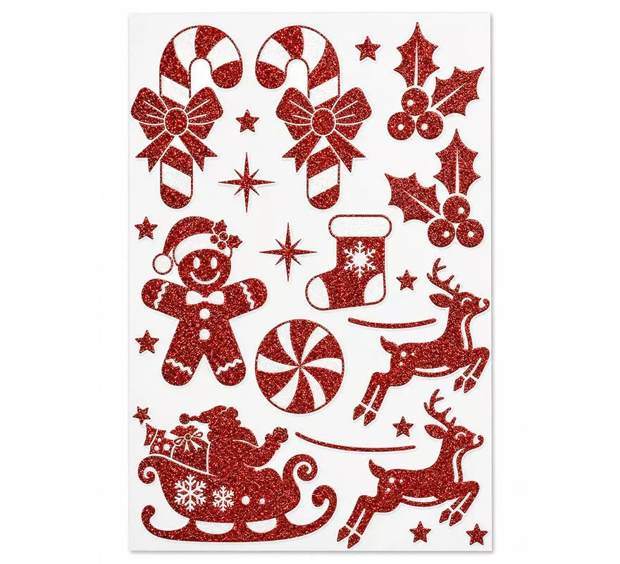 Adhesivo Decorativo Navideño con Purpurina roja de 30x40 cm