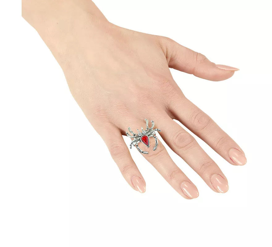 Anillo de Araña con Piedra Roja y Pedrería