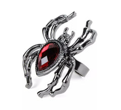 Anel de aranha de metal falso rubi