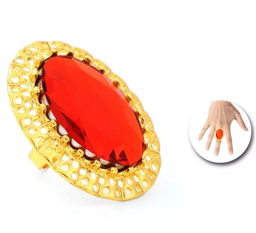 Translation missing: pt-PT.Anillo dorado brillante con piedra roja