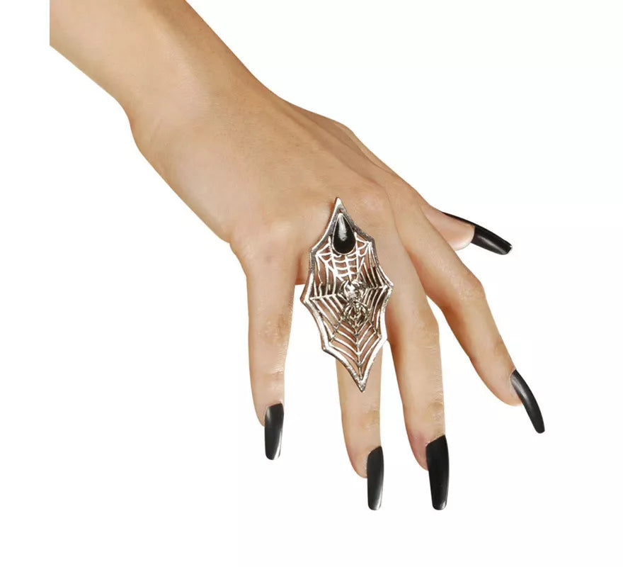 Translation missing: pt-PT.Anillo Gótico de Araña y Telaraña con Piedra Negra