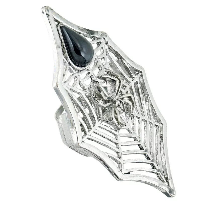 Translation missing: pt-PT.Anillo Gótico de Araña y Telaraña con Piedra Negra