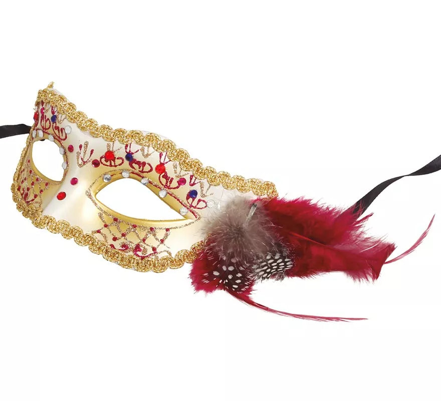 Translation missing: pt-PT.Antifaz Blanco con Pluma Rosa