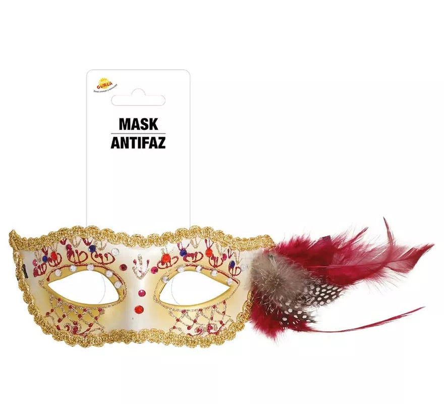 Antifaz Blanco con Pluma Rosa
