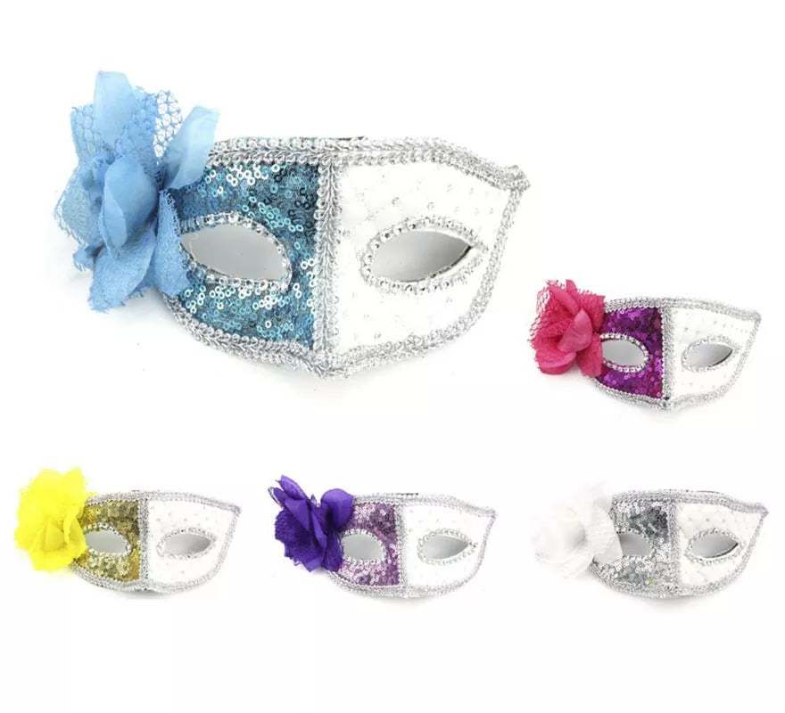 Translation missing: pt-PT.Antifaz Carnaval blanco con Flor colores surtidos