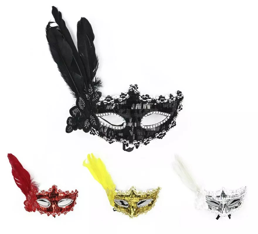 Translation missing: pt-PT.Antifaz Carnaval brillante con plumas colores surtidos