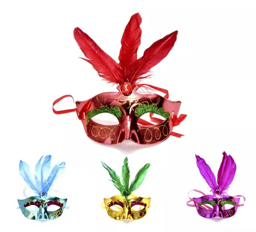 Translation missing: pt-PT.Antifaz Carnaval con 3 plumas colores surtidos
