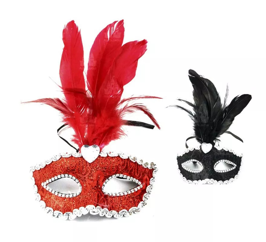 Translation missing: pt-PT.Antifaz Carnaval con plumas y bordes plateados colores surtidos
