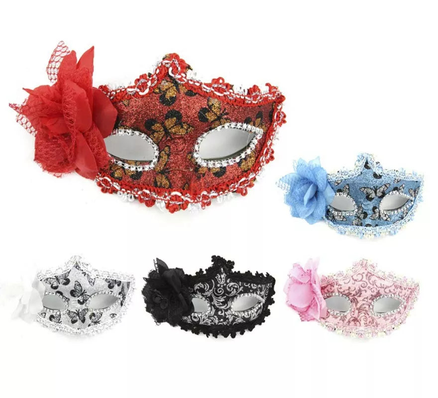 Translation missing: pt-PT.Antifaz Carnaval Flor con detalles plateados colores surtidos
