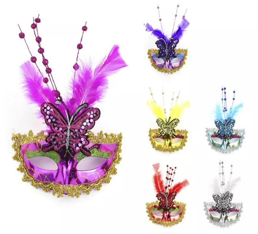 Translation missing: pt-PT.Antifaz Carnaval Mariposa con plumas colores surtidos