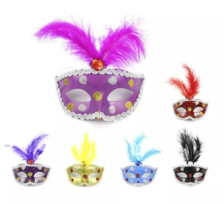 Translation missing: pt-PT.Antifaz Carnaval plumas y gemas colores surtidos