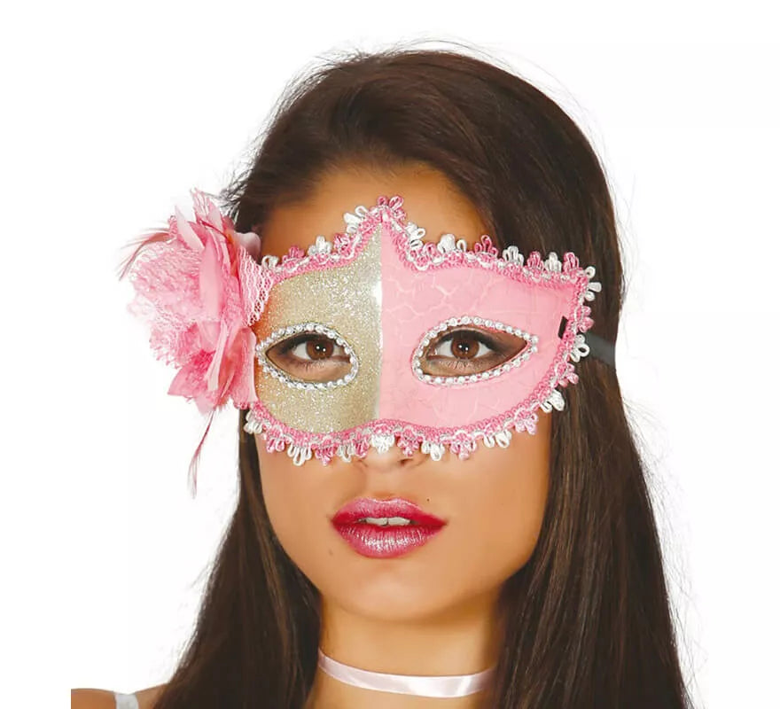 Translation missing: pt-PT.Antifaz color rosa con flor rosa