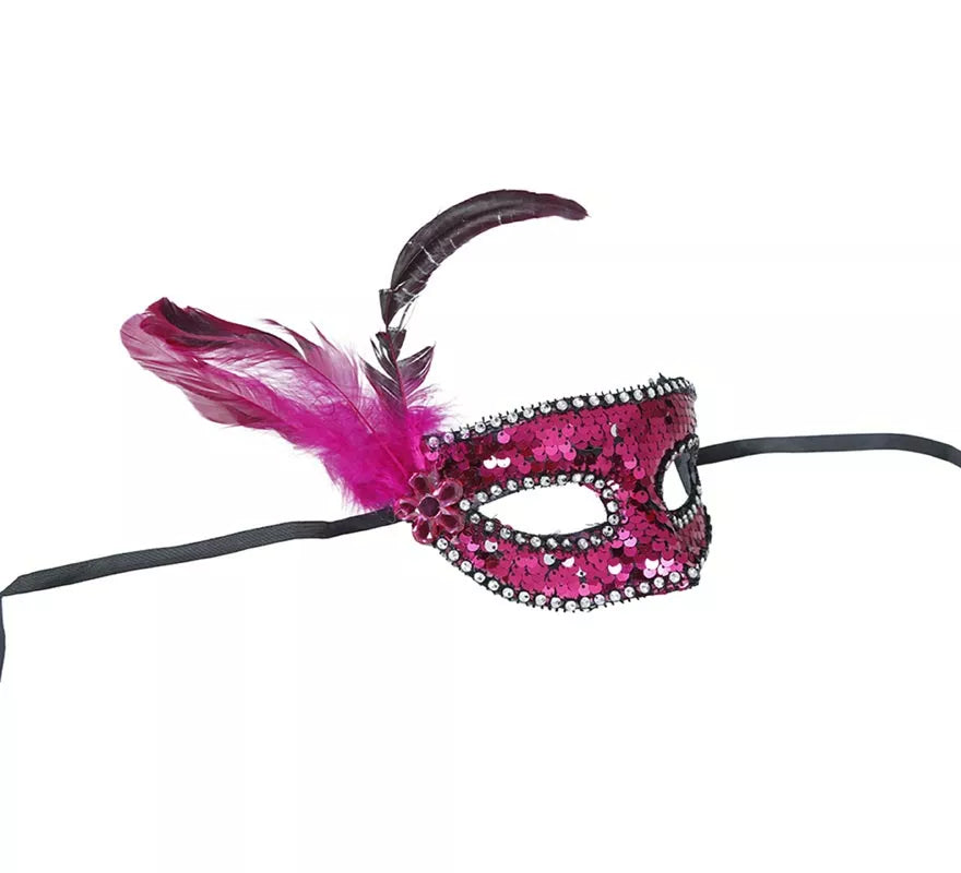 Translation missing: pt-PT.Antifaz con Lentejuelas y Plumas rosa