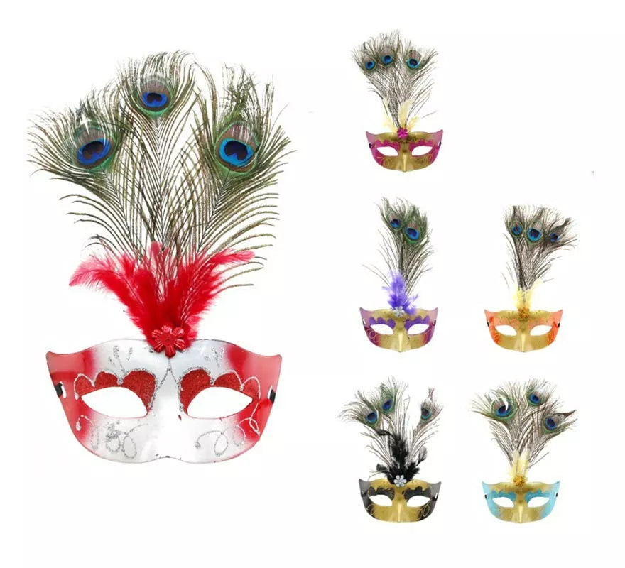 Translation missing: pt-PT.Antifaz con plumas de pavo real colores surtidos