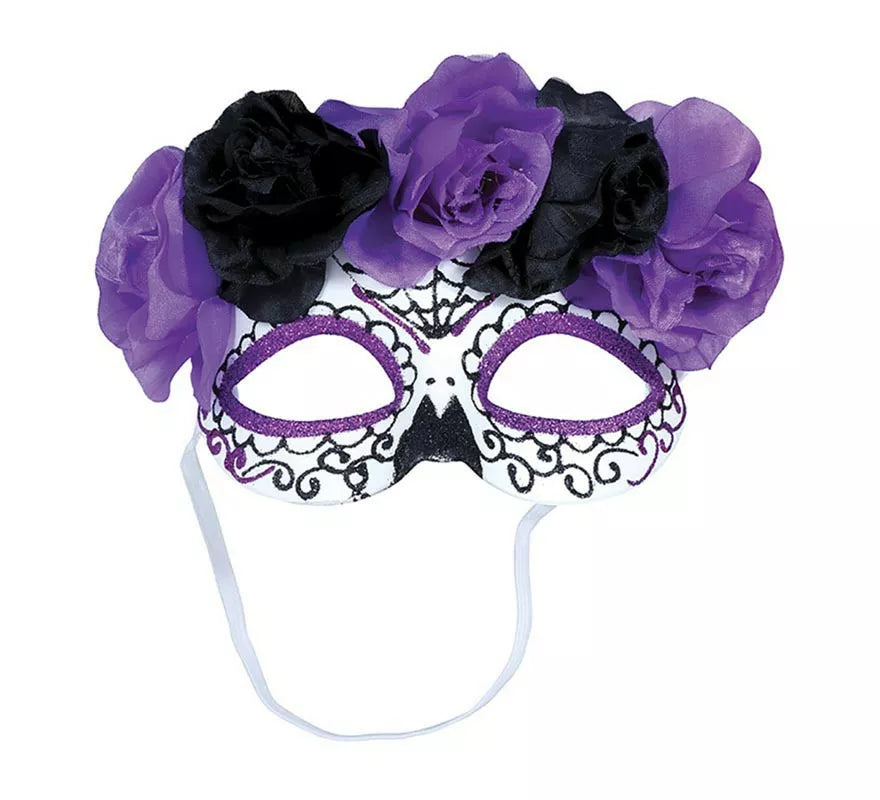 Translation missing: pt-PT.Antifaz de Catrina Flores lila y negras