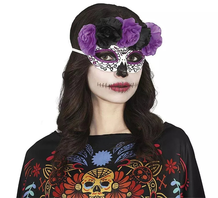 Translation missing: pt-PT.Antifaz de Catrina Flores lila y negras
