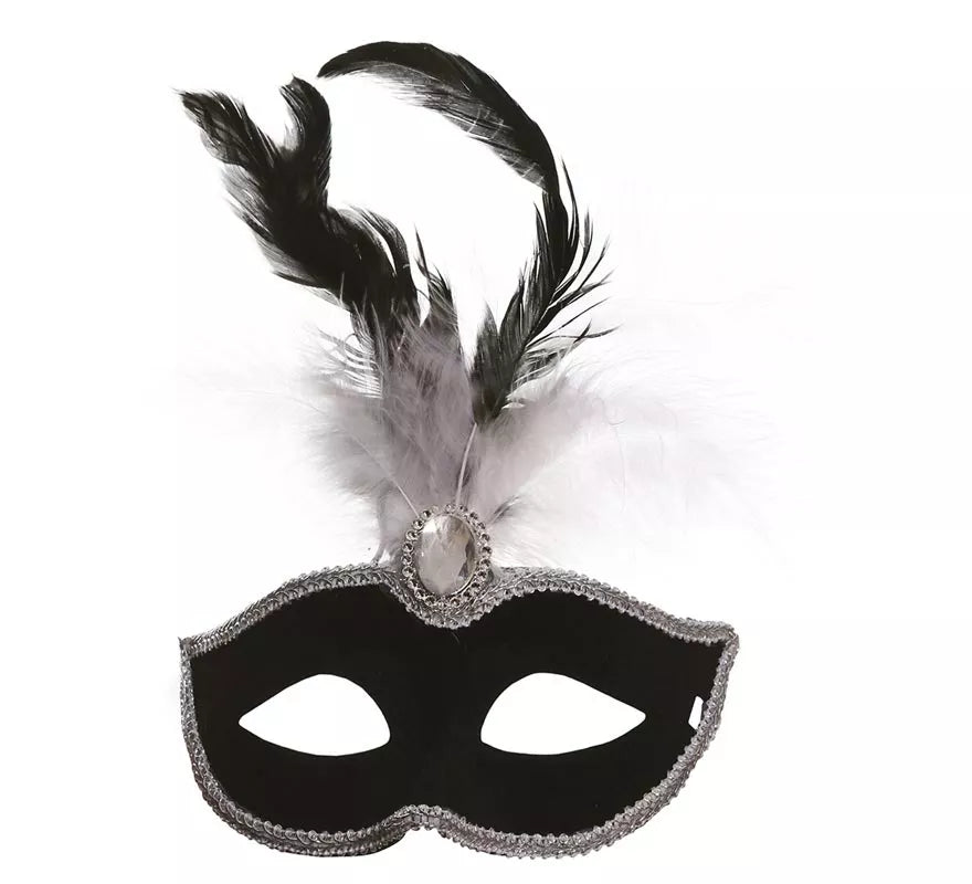 Translation missing: pt-PT.Antifaz de Terciopelo Negro con Plumas