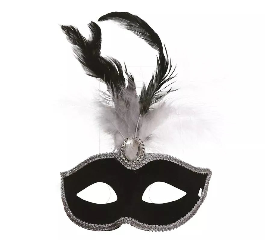 Translation missing: pt-PT.Antifaz de Terciopelo Negro con Plumas