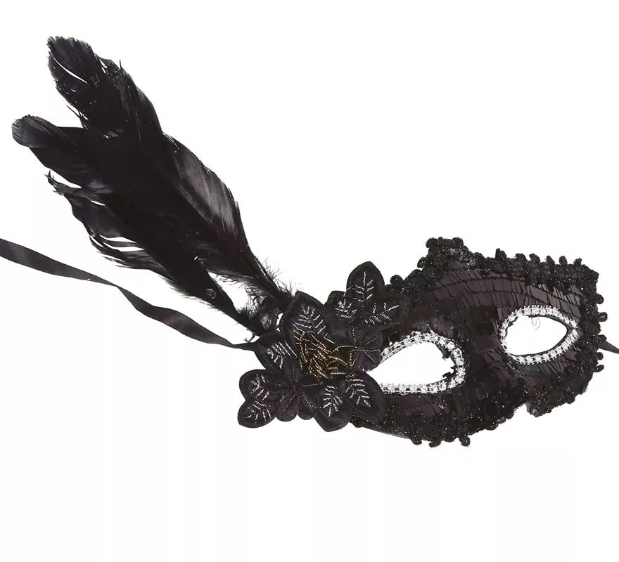 Translation missing: pt-PT.Antifaz Negro con Flor y Plumas