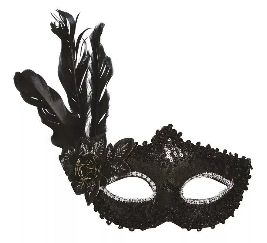 Translation missing: pt-PT.Antifaz Negro con Flor y Plumas