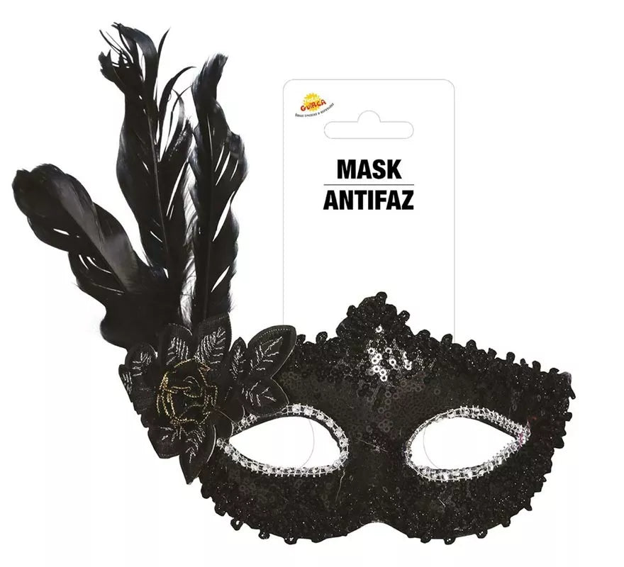 Translation missing: pt-PT.Antifaz Negro con Flor y Plumas