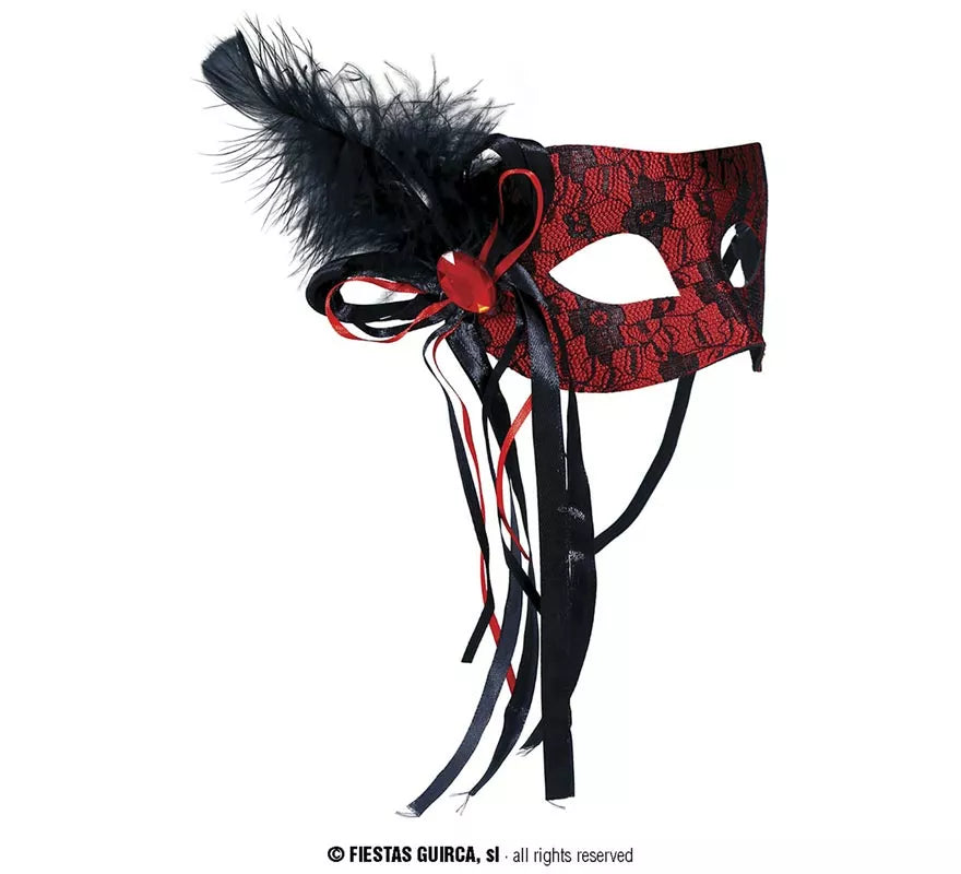 Translation missing: pt-PT.Antifaz de Diablesa rojo con pluma
