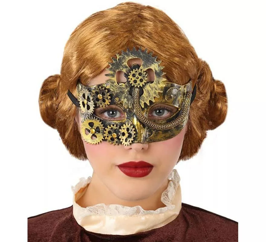 Translation missing: pt-PT.Antifaz Steampunk con Engranajes dorados 19x9 cm