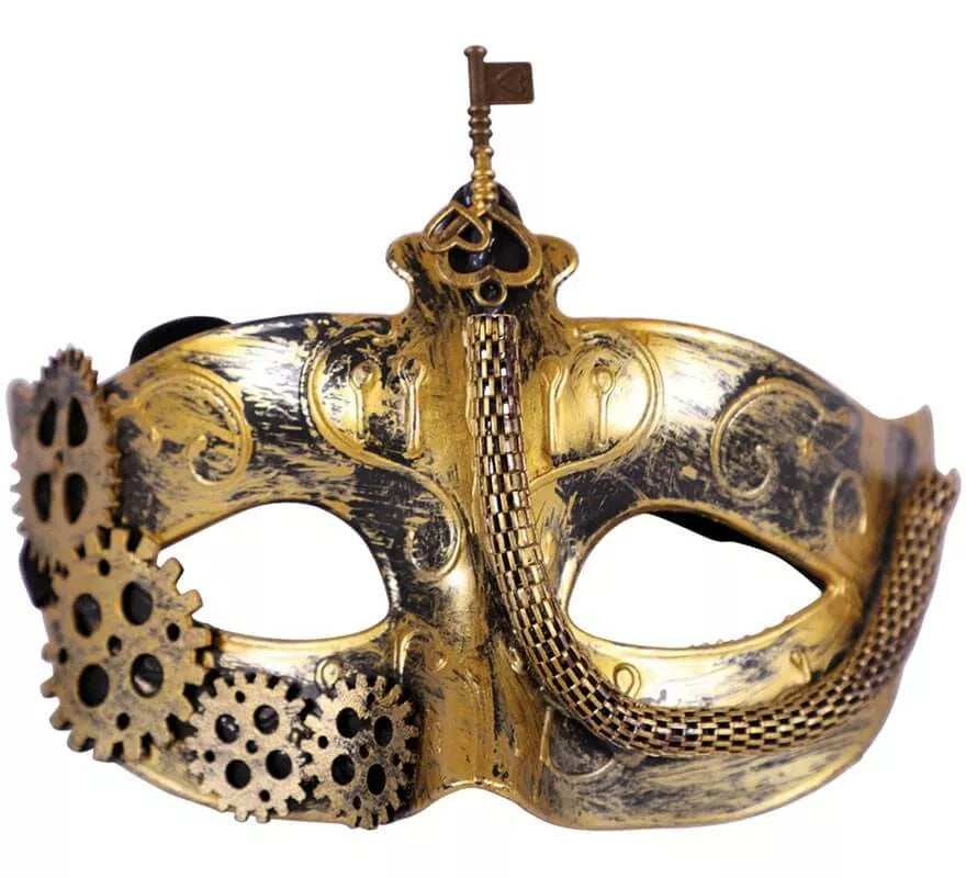 Translation missing: pt-PT.Antifaz Steampunk Dorado de 16 cm