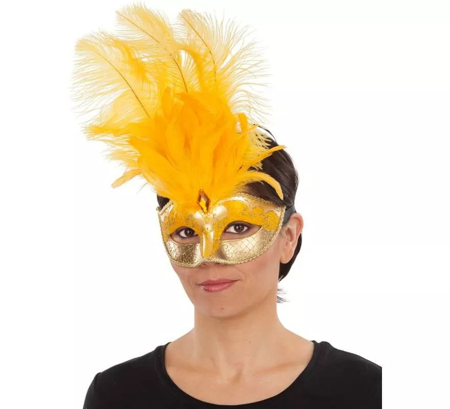 Translation missing: pt-PT.Antifaz Veneciano Amarillo con Pluma