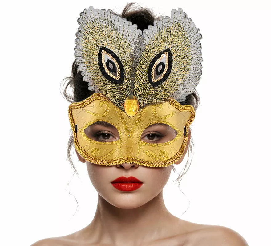 Translation missing: pt-PT.Antifaz Veneciano dorado con Plumas