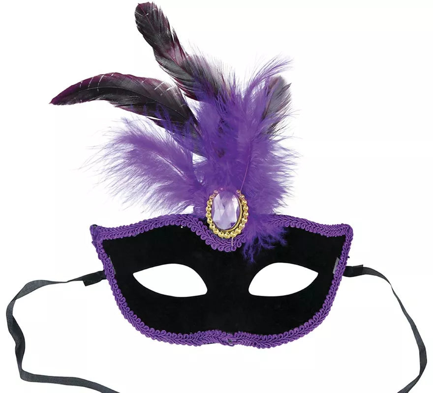 Translation missing: pt-PT.Antifaz Veneciano negro con Plumas lilas