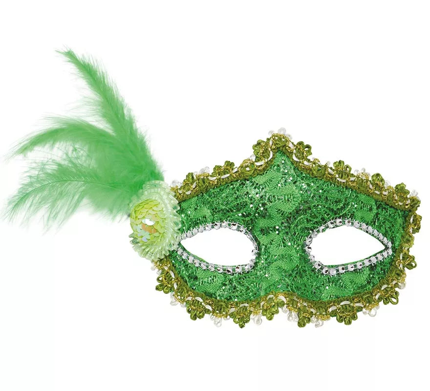 Translation missing: pt-PT.Antifaz Verde con Pluma