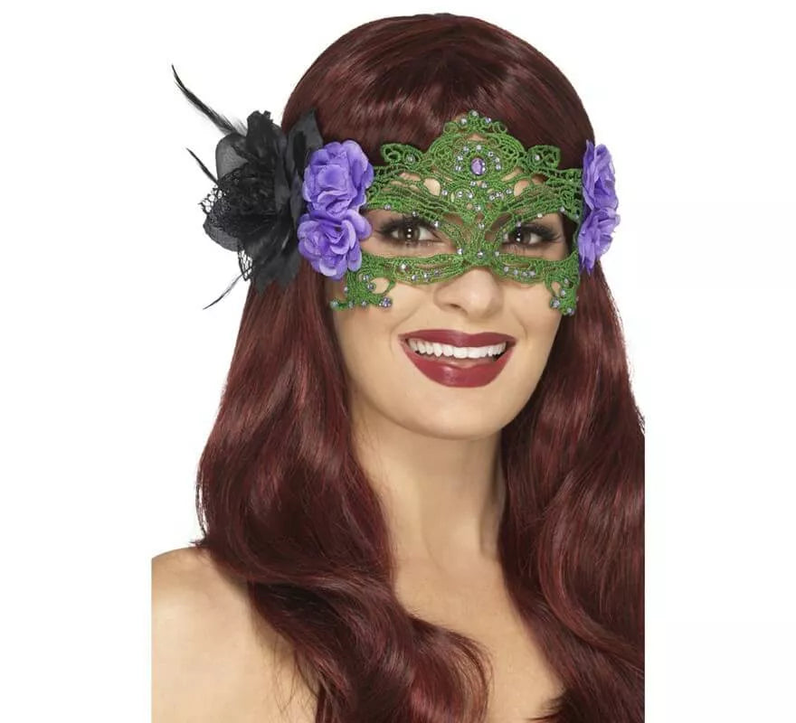 Translation missing: pt-PT.Antifaz verde del Día de los muertos con rosas