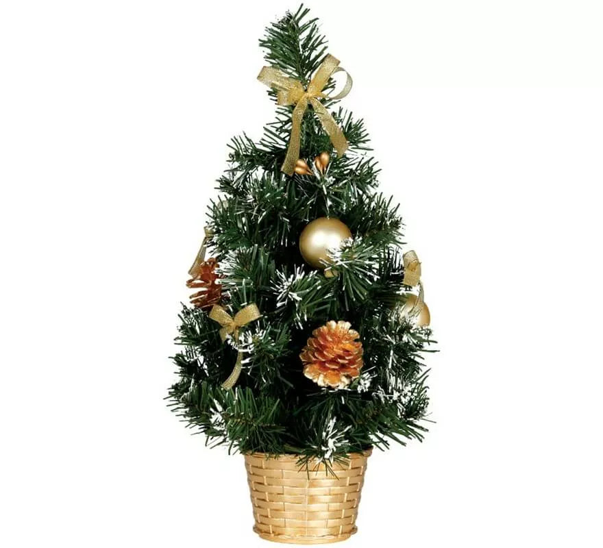 Translation missing: pt-PT.Árbol de Navidad Decorado Oro Nevado de 30 cm con Maceta