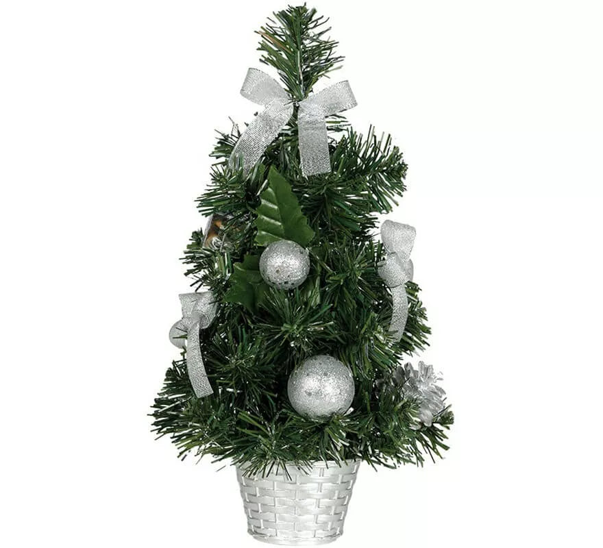 Translation missing: pt-PT.Árbol de Navidad Decorado Plata de 40 cm con Maceta