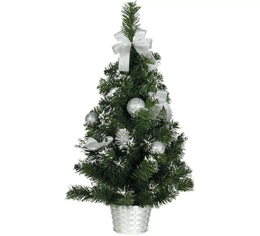 Translation missing: pt-PT.Árbol de Navidad Decorado Plata Nevado de 60 cm con Maceta